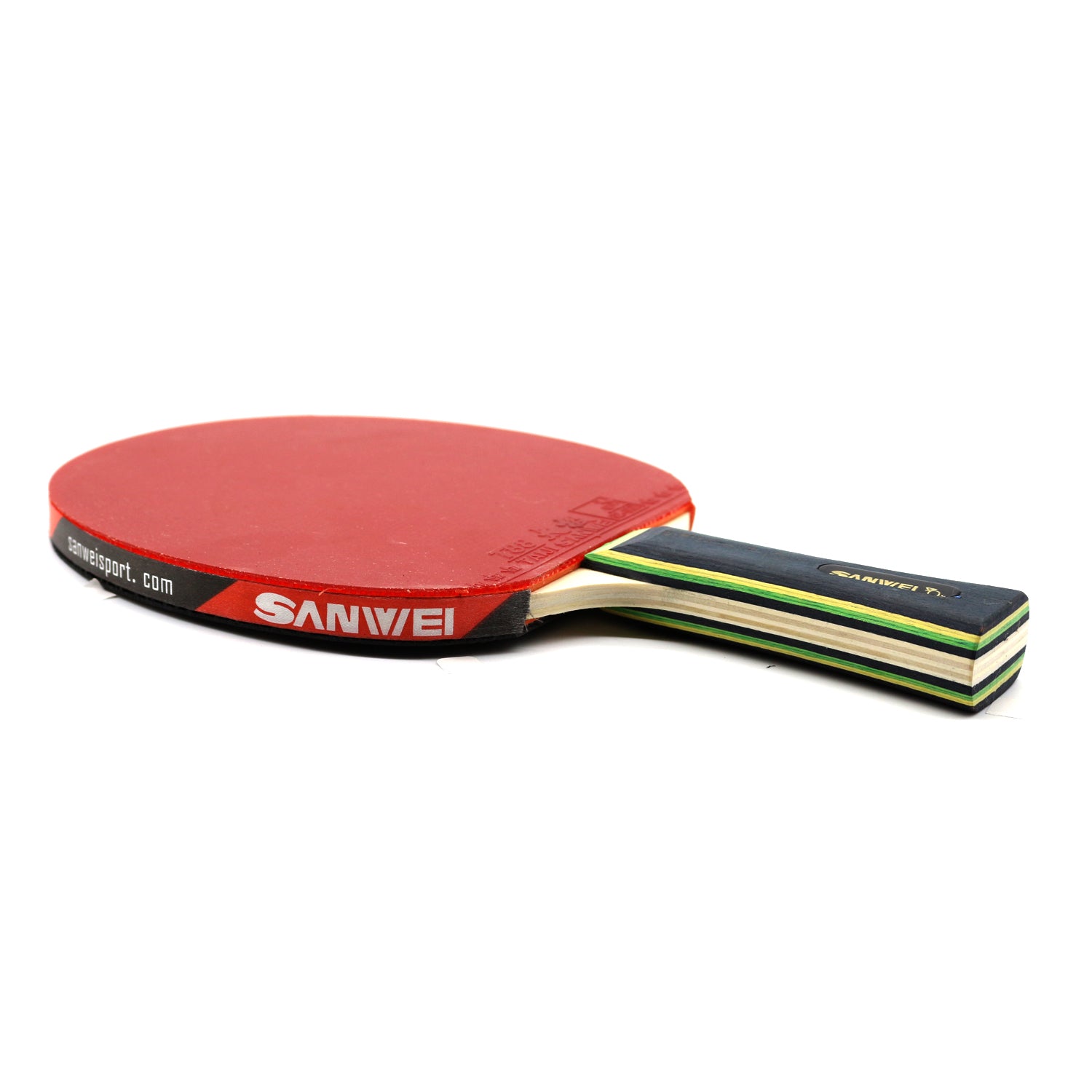 Sanwei Taiji 210 table tennis bat with ITTF approved T88 rubbers and a 5-ply wooden blade, perfect for starters and competition use.
