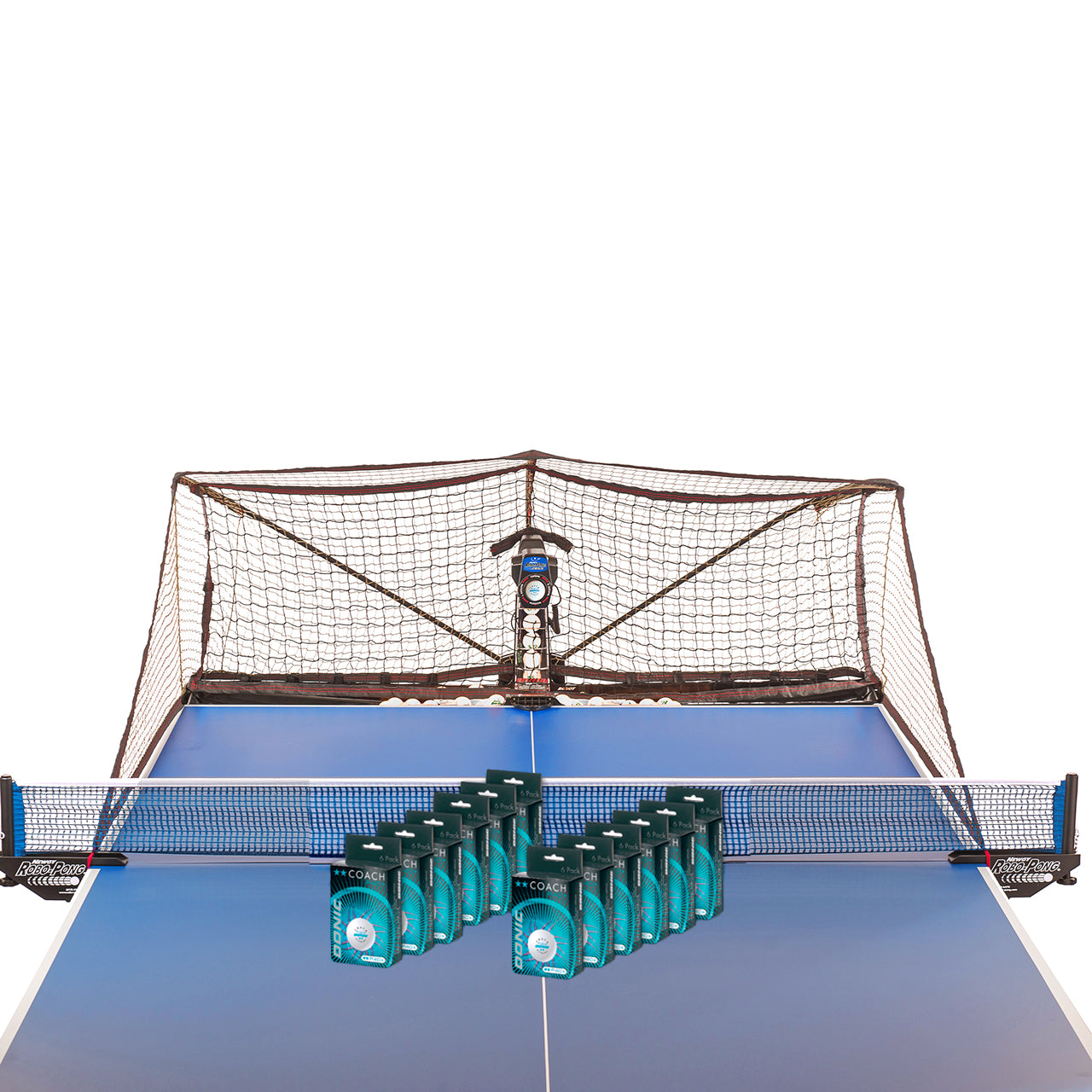 Newgy Robo-Pong 2055 table tennis robot with digital controls and ball recycling net, ideal for all skill levels to enhance speed, spin, and precision.