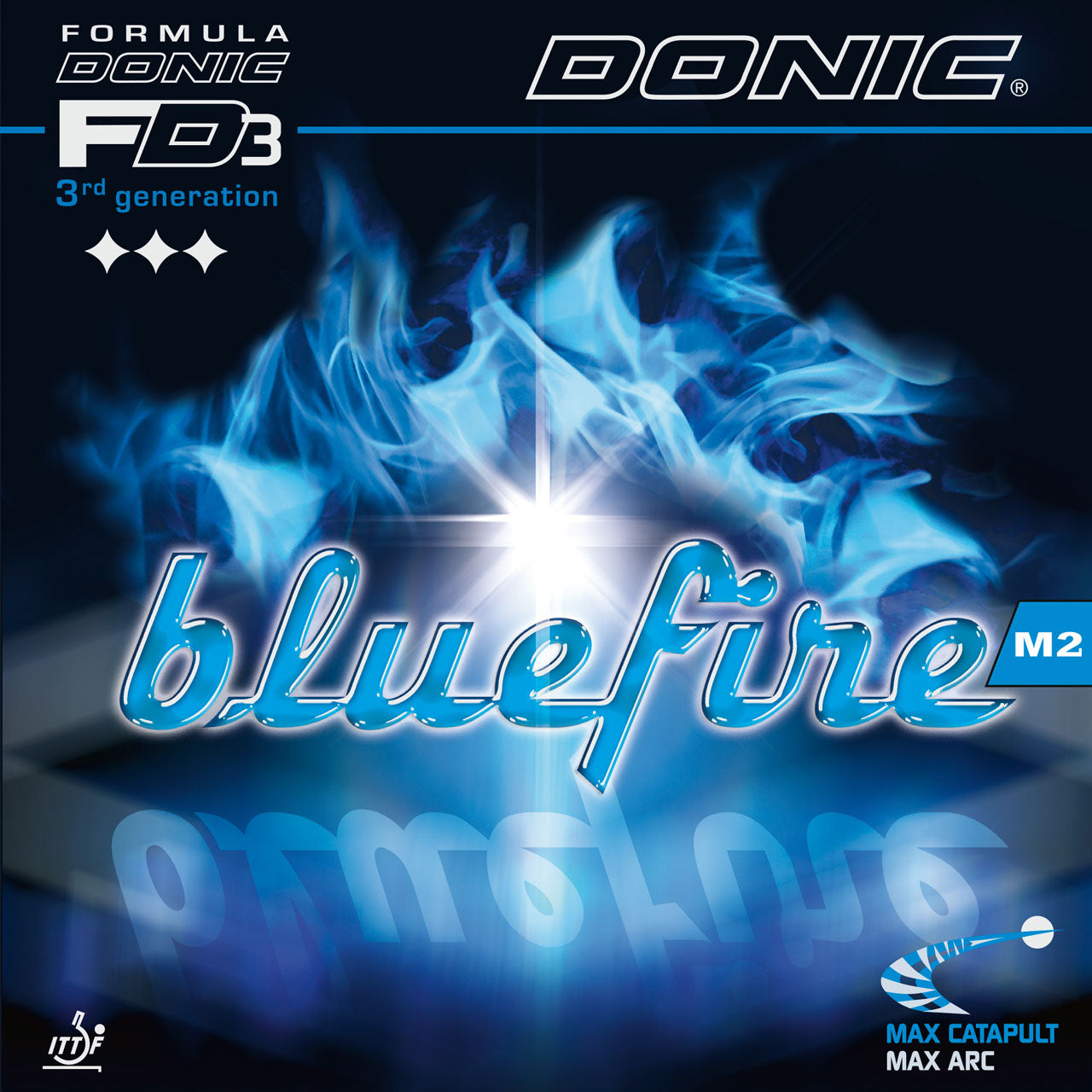 Donic Bluefire M2 table tennis rubber with FD3 Technology, offering superior spin and speed with a medium 45° sponge for optimal performance and ball feel.