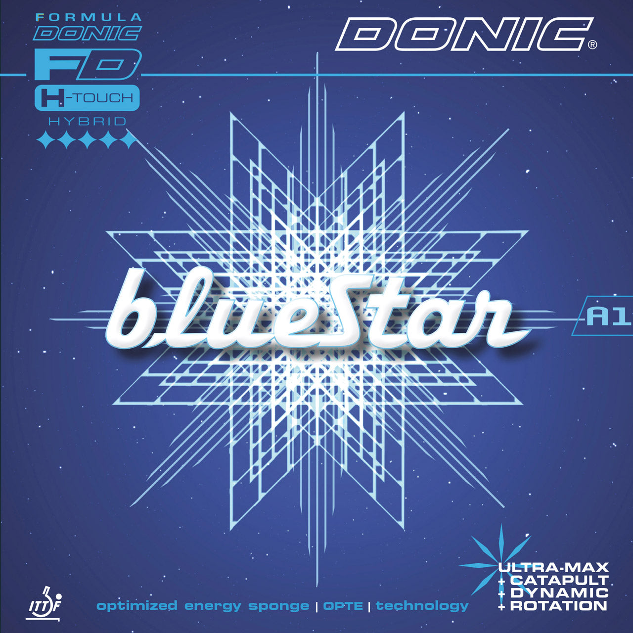 Donic Bluestar A1 table tennis rubber with OPTE sponge technology, offering high speed and spin, ideal for advanced and professional players.