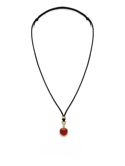 Red & Black Agate Leather Cord Table Tennis Necklace