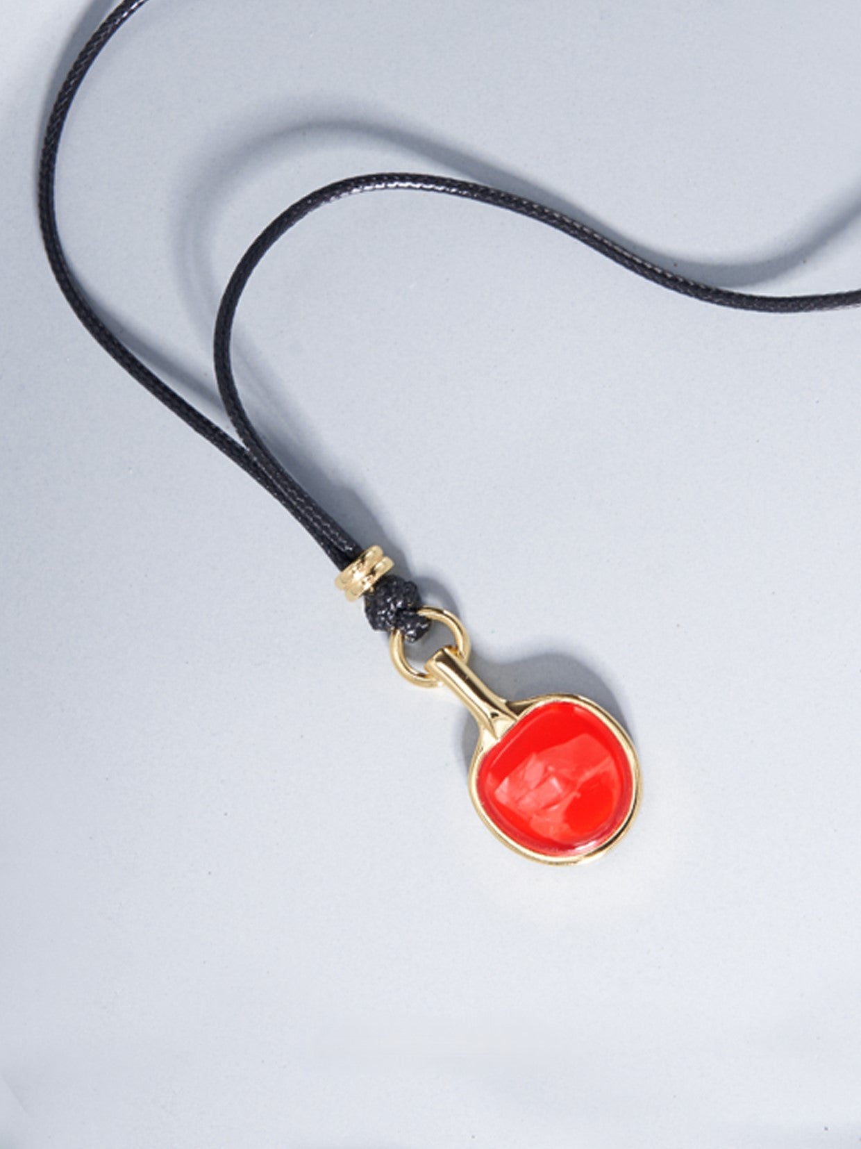 Red & Black Agate Leather Cord Table Tennis Necklace