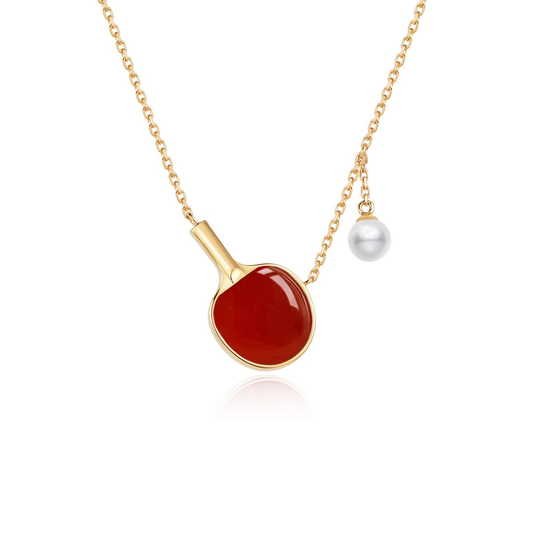 Red Agate Table Tennis Necklace