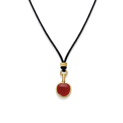 Red & Black Agate Leather Cord Table Tennis Necklace