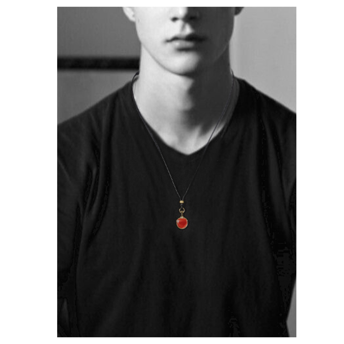 Red & Black Agate Leather Cord Table Tennis Necklace