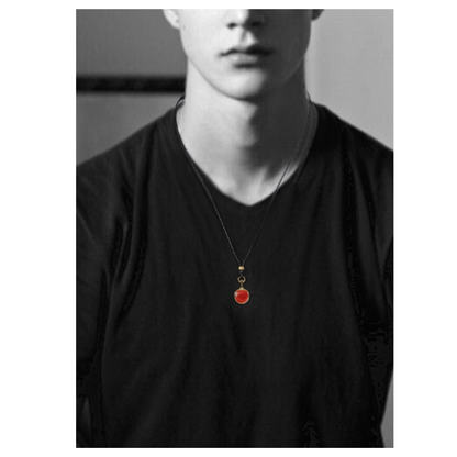Red & Black Agate Leather Cord Table Tennis Necklace