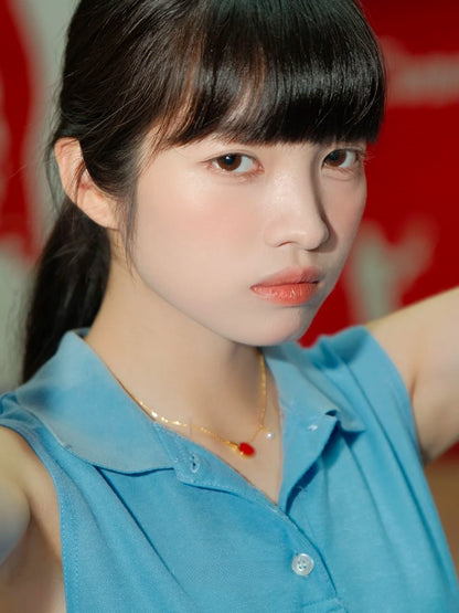 Red Agate Table Tennis Necklace