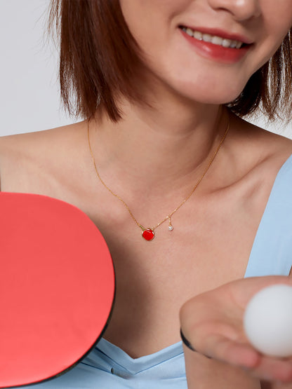 Red Agate Table Tennis Necklace