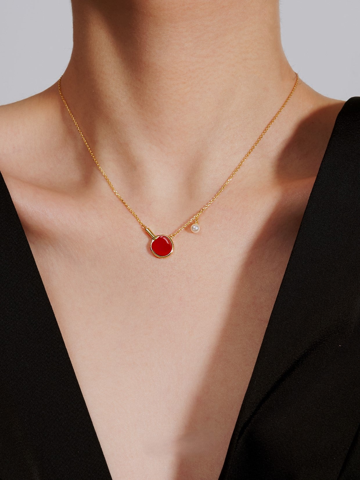 Red Agate Table Tennis Necklace